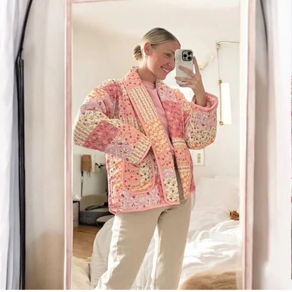 Women's Pink Patchwork Jacket - Picture 4 of 9